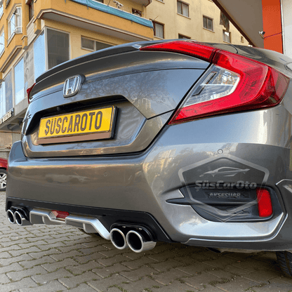 Honda Civic FC5 2016-2021 Difusor trasero exclusivo del vehículo, gris negro con pestañas, con 4 salidas de escape redondas, extensión de parachoques trasero importada de 1.ª clase DFZ37
