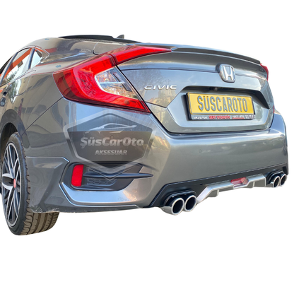 Honda Civic FC5 2016-2021 Difusor trasero exclusivo del vehículo, gris negro con pestañas, con 4 salidas de escape redondas, extensión de parachoques trasero importada de 1.ª clase DFZ37