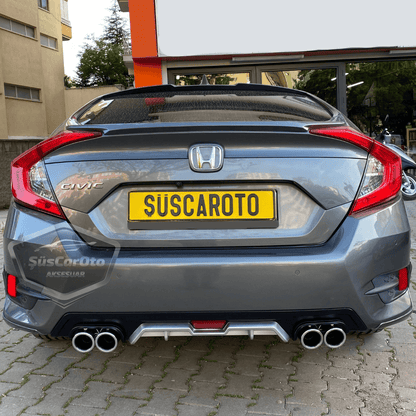 Honda Civic FC5 2016-2021 Difusor trasero exclusivo del vehículo, gris negro con pestañas, con 4 salidas de escape redondas, extensión de parachoques trasero importada de 1.ª clase DFZ37