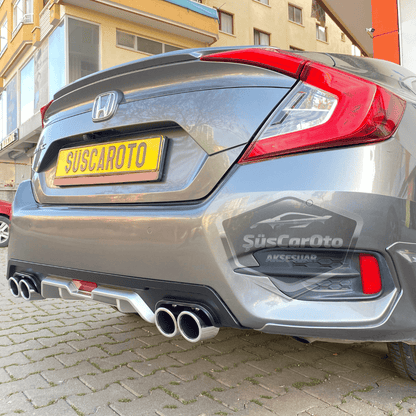 Honda Civic FC5 2016-2021 Difusor trasero exclusivo del vehículo, gris negro con pestañas, con 4 salidas de escape redondas, extensión de parachoques trasero importada de 1.ª clase DFZ37