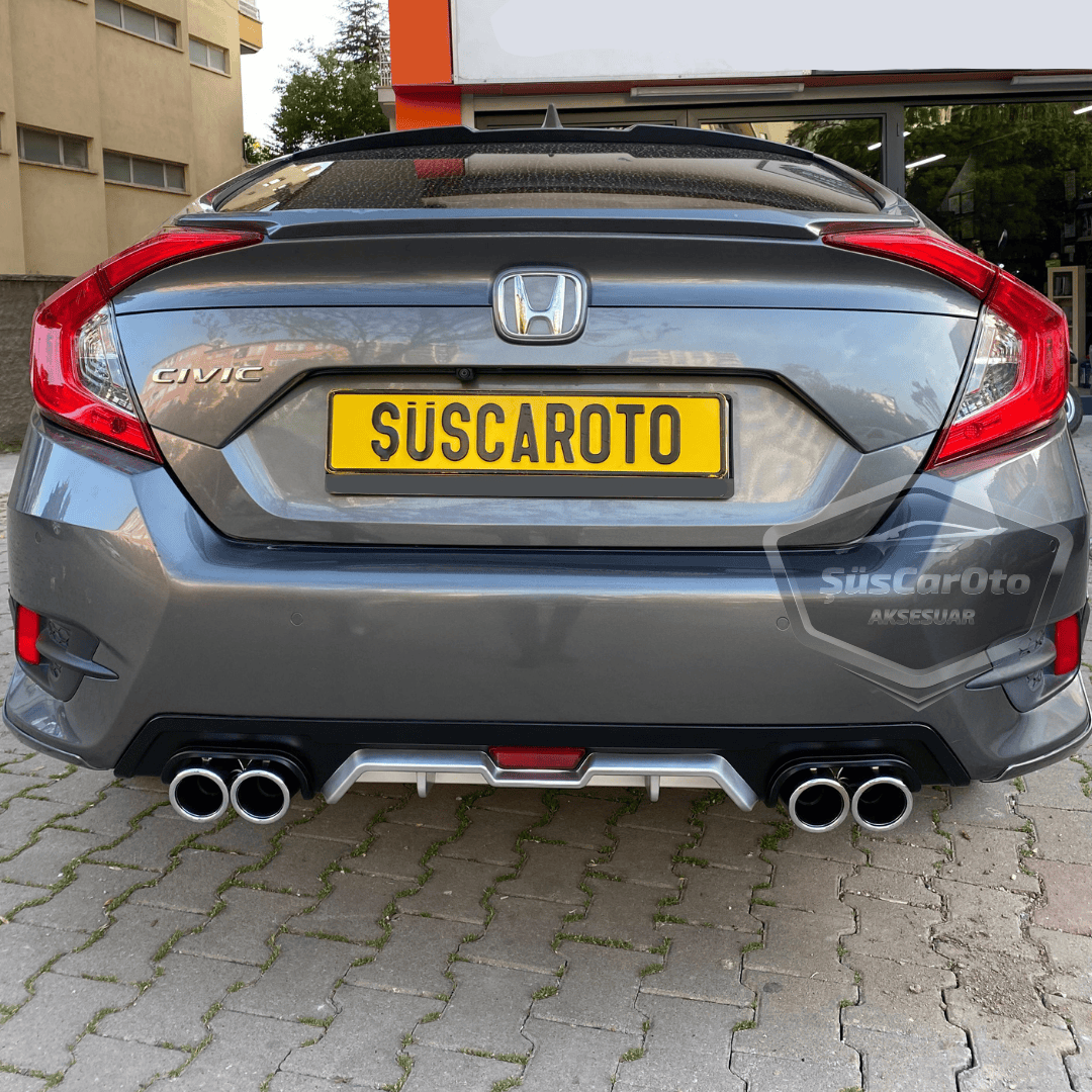 Honda Civic FC5 2016-2021 Difusor trasero exclusivo del vehículo, gris negro con pestañas, con 4 salidas de escape redondas, extensión de parachoques trasero importada de 1.ª clase DFZ37