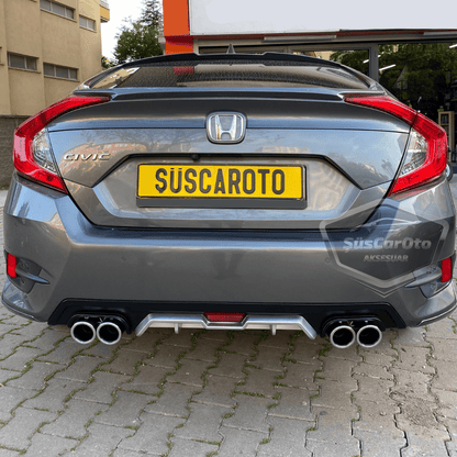 Honda Civic FC5 2016-2021 Difusor trasero exclusivo del vehículo, gris negro con pestañas, con 4 salidas de escape redondas, extensión de parachoques trasero importada de 1.ª clase DFZ37