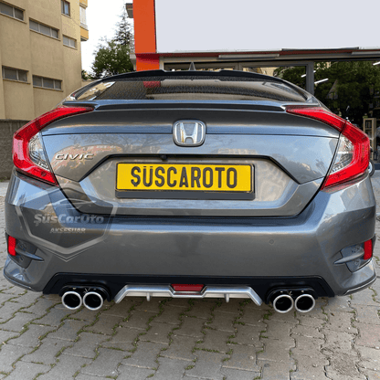 Honda Civic FC5 2016-2021 Difusor trasero exclusivo del vehículo, gris negro con pestañas, con 4 salidas de escape redondas, extensión de parachoques trasero importada de 1.ª clase DFZ37