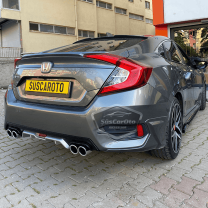 Honda Civic FC5 2016-2021 Difusor trasero exclusivo del vehículo, gris negro con pestañas, con 4 salidas de escape redondas, extensión de parachoques trasero importada de 1.ª clase DFZ37