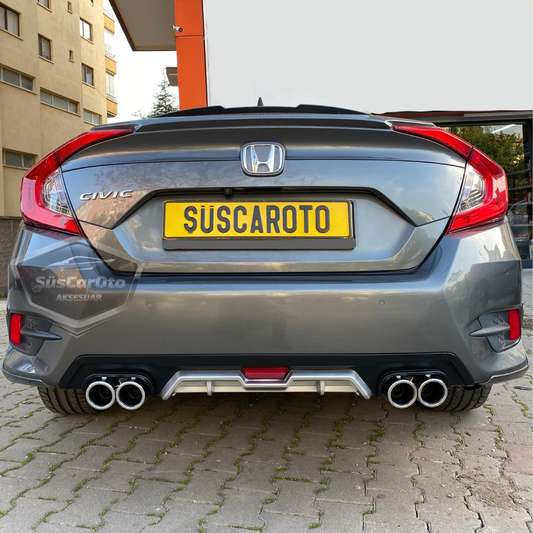 Honda Civic FC5 2016-2021 Difusor trasero exclusivo del vehículo, gris negro con pestañas, con 4 salidas de escape redondas, extensión de parachoques trasero importada de 1.ª clase DFZ37