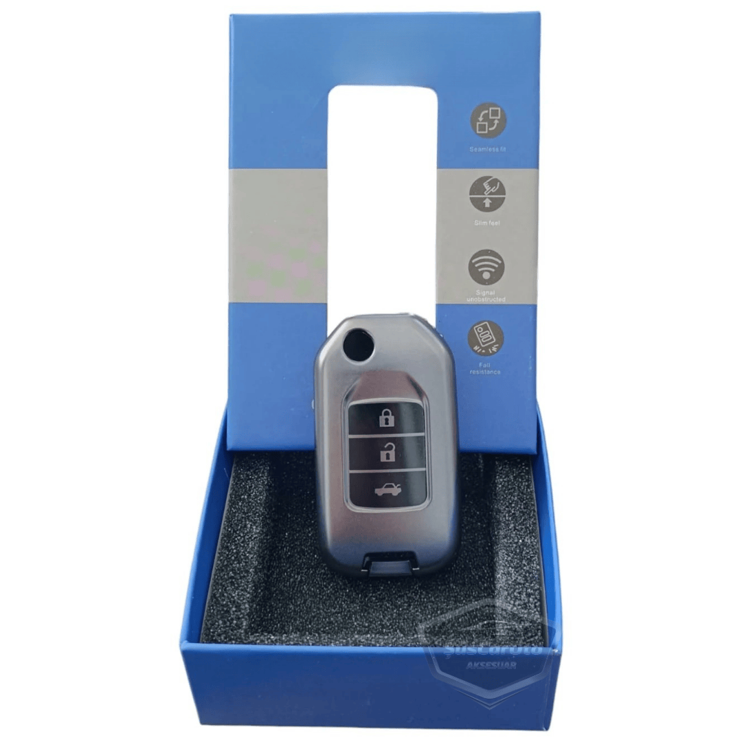 Funda de silicona para llave de coche Honda Civic FC5 Accord CR-V HR-V City Plegable Compatible Carcasa para llave de coche Amortiguador Llavero Gris Titanio Oscuro PNT113