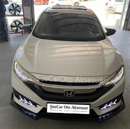 Honda Civic FC5 Labio Flexible de 3 Piezas Negro Brillante con Alerón