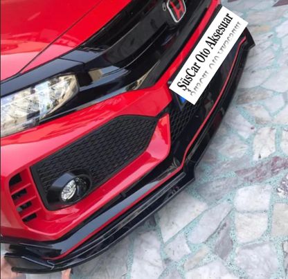 Honda Civic FC5 Labio Flexible de 3 Piezas Negro Brillante con Alerón