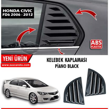 Honda Civic FD6 2006-2011 Rejilla Ventana Trasera Mariposa Compatible Visor Ventana Trasera Mariposa Ventilación Conjunto Derecho Izquierdo Negro Brillante