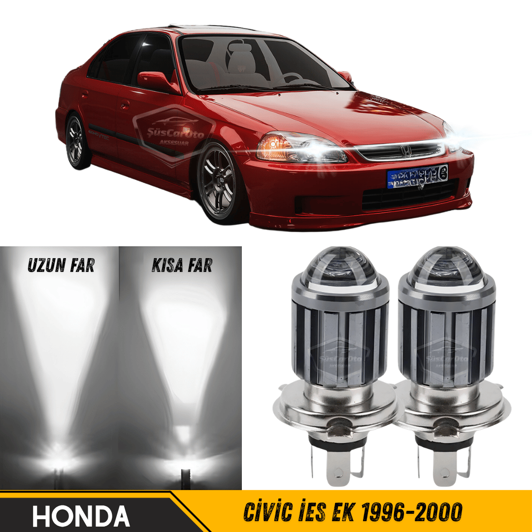 Honda Civic İES EK 1996-2000 Uyumlu Mercekli Far Ampulü Led Xenon Beyaz Renk Far Şimşek Etkili CSP Led Lamba Uzun Kısa 2 Adet Takım