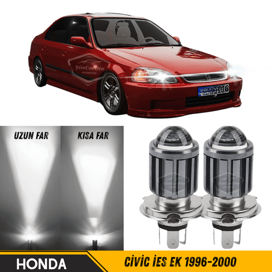 Honda Civic İES EK 1996-2000 Uyumlu Mercekli Far Ampulü Led Xenon Beyaz Renk Far Şimşek Etkili CSP Led Lamba Uzun Kısa 2 Adet Takım