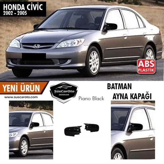 Honda Civic Vtec 2 2002-2005 Cubierta de espejo Batman Murciélago Negro Piano Plástico ABS