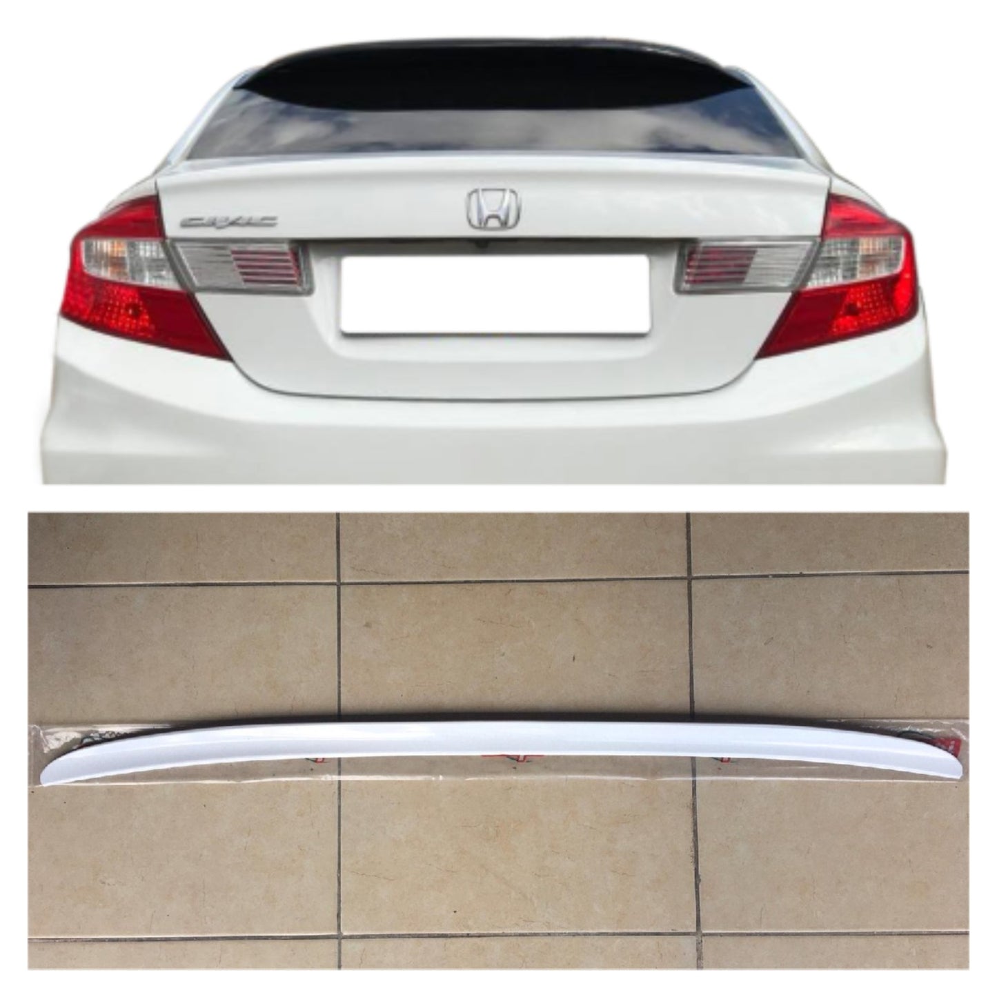 Honda Civic Fb7 12-16 Alerón superior de maletero Tira de maletero Blanco brillante