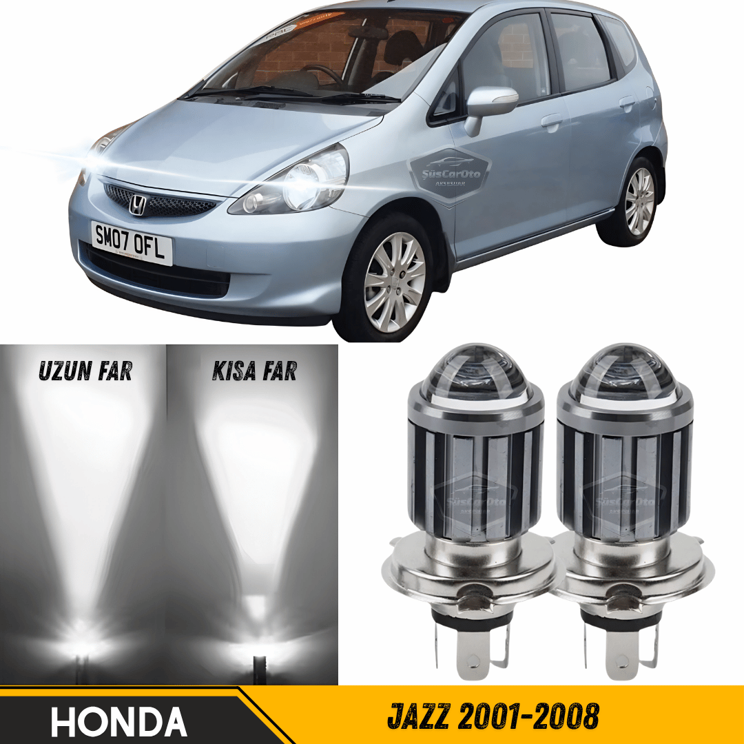 Honda Jazz 2001-2008 Uyumlu Mercekli Far Ampulü Led Xenon Beyaz Renk Far Şimşek Etkili CSP Led Lamba Uzun Kısa 2 Adet Takım