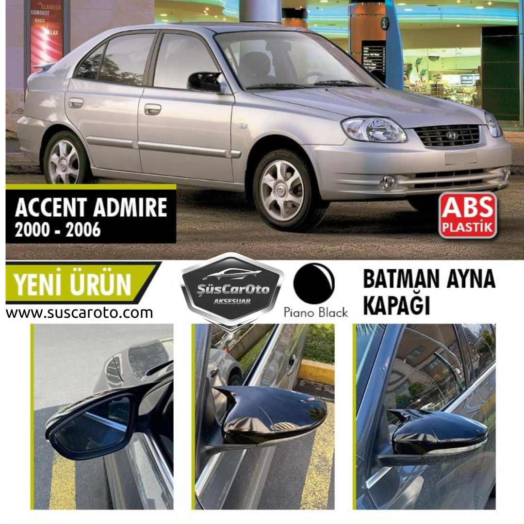 Hyundai Accent Admire 2000-2006 Tapa de espejo retrovisor tipo Batman en plástico ABS negro piano