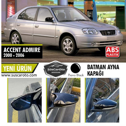 Hyundai Accent Admire 2000-2006 Tapa de espejo retrovisor tipo Batman en plástico ABS negro piano