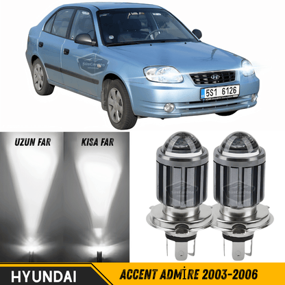 Hyundai Accent Admire 2003-2006 Uyumlu Mercekli Far Ampulü Led Xenon Beyaz Renk Far Şimşek Etkili CSP Led Lamba Uzun Kısa 2 Adet Takım