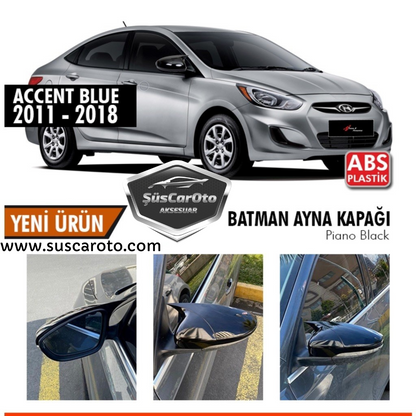 Hyundai Accent Blue 2010-2018 Cubierta de Espejo Murciélago Batman sin Señal Plástico ABS Negro Piano