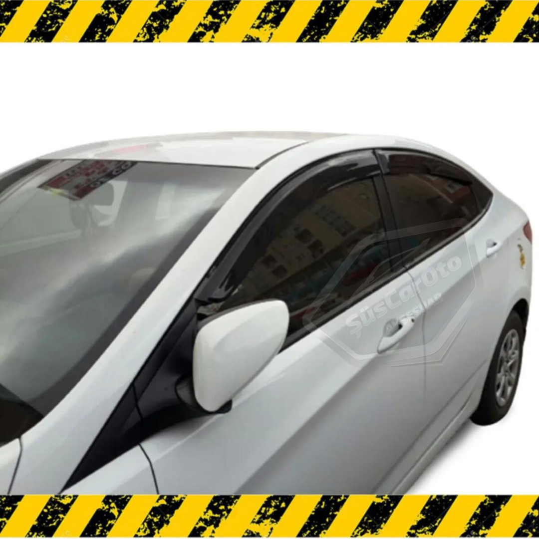 Hyundai Accent Blue 2011-2018 Juego de deflectores de viento Mugen para ventanas, negro piano, 4 piezas, importado