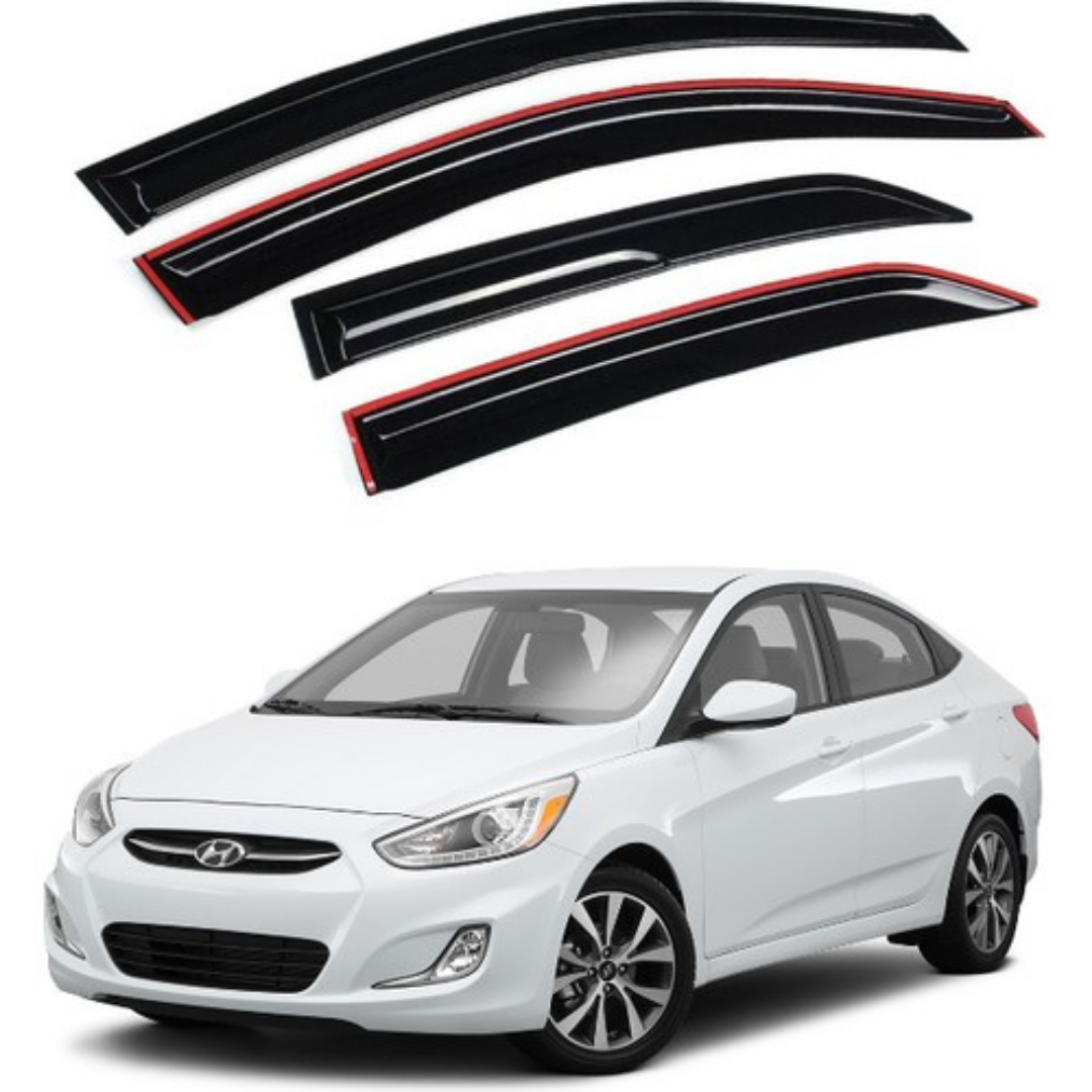 Hyundai Accent Blue 2011-2018 Juego de deflectores de viento Mugen para ventanas, negro piano, 4 piezas, importado