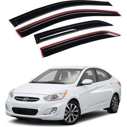 Hyundai Accent Blue 2011-2018 Juego de deflectores de viento Mugen para ventanas, negro piano, 4 piezas, importado