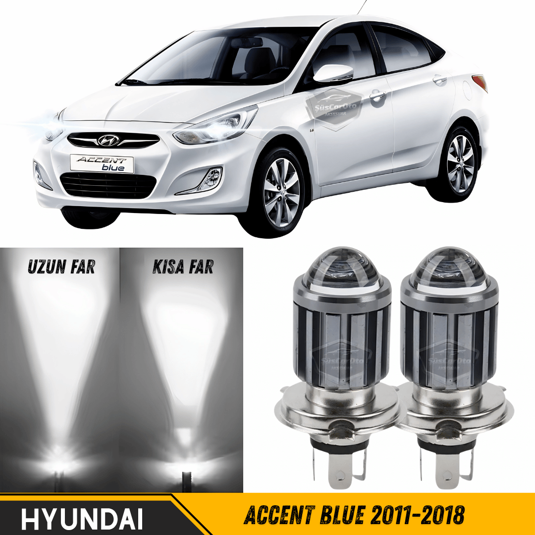 Hyundai Accent Blue 2011-2018 Uyumlu Mercekli Far Ampulü Led Xenon Beyaz Renk Far Şimşek Etkili CSP Led Lamba Uzun Kısa 2 Adet Takım