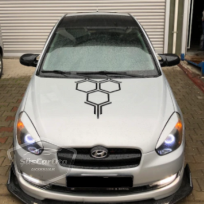 Hyundai Accent Era 2006-2012 Tapa de espejo retrovisor tipo Batman, Piano Black, Plástico ABS