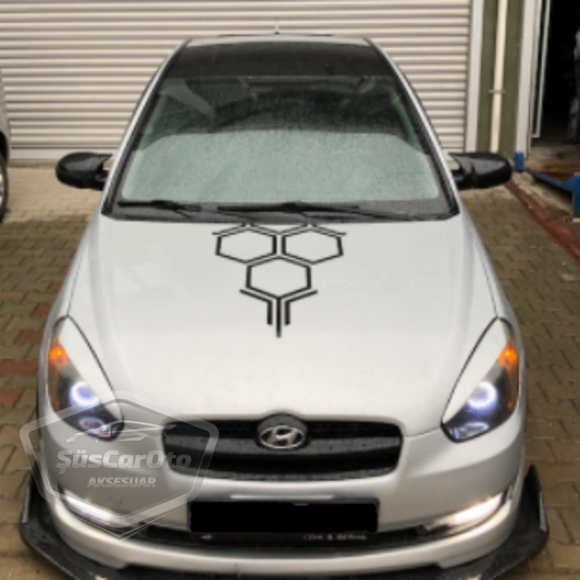 Hyundai Accent Era 2006-2012 Tapa de espejo retrovisor tipo Batman, Piano Black, Plástico ABS