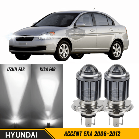 Hyundai Accent Era 2006-2012 Uyumlu Mercekli Far Ampulü Led Xenon Beyaz Renk Far Şimşek Etkili CSP Led Lamba Uzun Kısa 2 Adet Takım