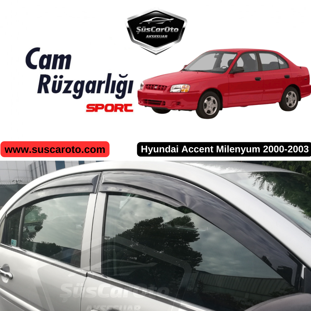 Juego de deflectores de viento para ventana Mugen compatibles con Hyundai Accent Millennium 2000-2003, color negro piano, 4 unidades, importado