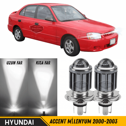 Hyundai Accent Milenyum 2000-2003 Uyumlu Mercekli Far Ampulü Led Xenon Beyaz Renk Far Şimşek Etkili CSP Led Lamba Uzun Kısa 2 Adet Takım