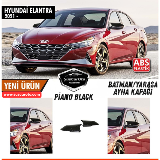 Hyundai Elantra Intermitente Compatible con 2021 y Posteriores Tapa de Espejo Retrovisor Batman Murciélago Piano Black Plástico ABS Juego Izquierdo y Derecho