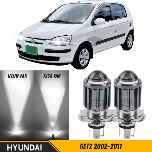Hyundai Getz 2002–2011 Uyumlu Mercekli Far Ampulü Led Xenon Beyaz Renk Far Şimşek Etkili CSP Led Lamba Uzun Kısa 2 Adet Takım