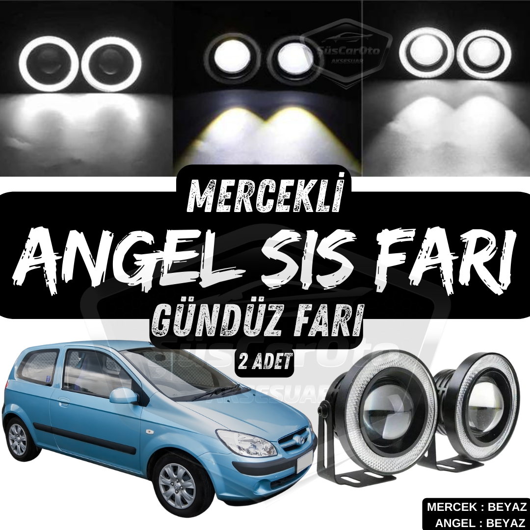 Hyundai Getz 2002–2011 Compatible Universal Luz Antiniebla Ojo de Ángel Lente Metálica Impermeable 76 mm Anillo Blanco Luz Diurna Ojos de Ángel 2 Unidades