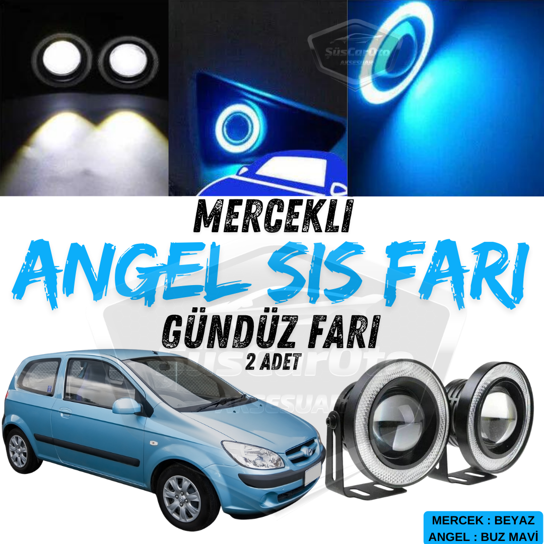 Hyundai Getz 2002-2011 Compatible Universal Antiniebla Angel Eye con Lupa Metálica Impermeable 76 mm con Anillo Azul Hielo Luz Diurna Angel Eyes 2 Piezas