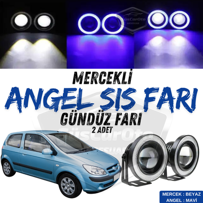 Hyundai Getz 2002-2011 Compatible Faro antiniebla universal con proyector Angel de metal, impermeable, 76 mm, con halo azul, luz diurna, Angel Eyes, 2 unidades