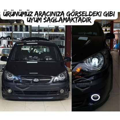 Hyundai Getz 2002-2011 Compatible Faro antiniebla universal con proyector Angel Eye, metal, impermeable, 76 mm, con aro naranja, luz diurna, Angel Eyes, 2 unidades