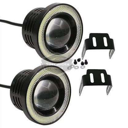 Hyundai Getz 2002-2011 Compatible Faro antiniebla universal con proyector Angel Eye, metal, impermeable, 76 mm, con aro naranja, luz diurna, Angel Eyes, 2 unidades