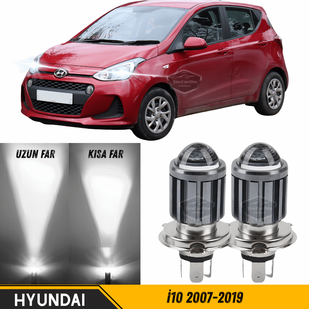 Hyundai İ10 2007-2019 Uyumlu Mercekli Far Ampulü Led Xenon Beyaz Renk Far Şimşek Etkili CSP Led Lamba Uzun Kısa 2 Adet Takım