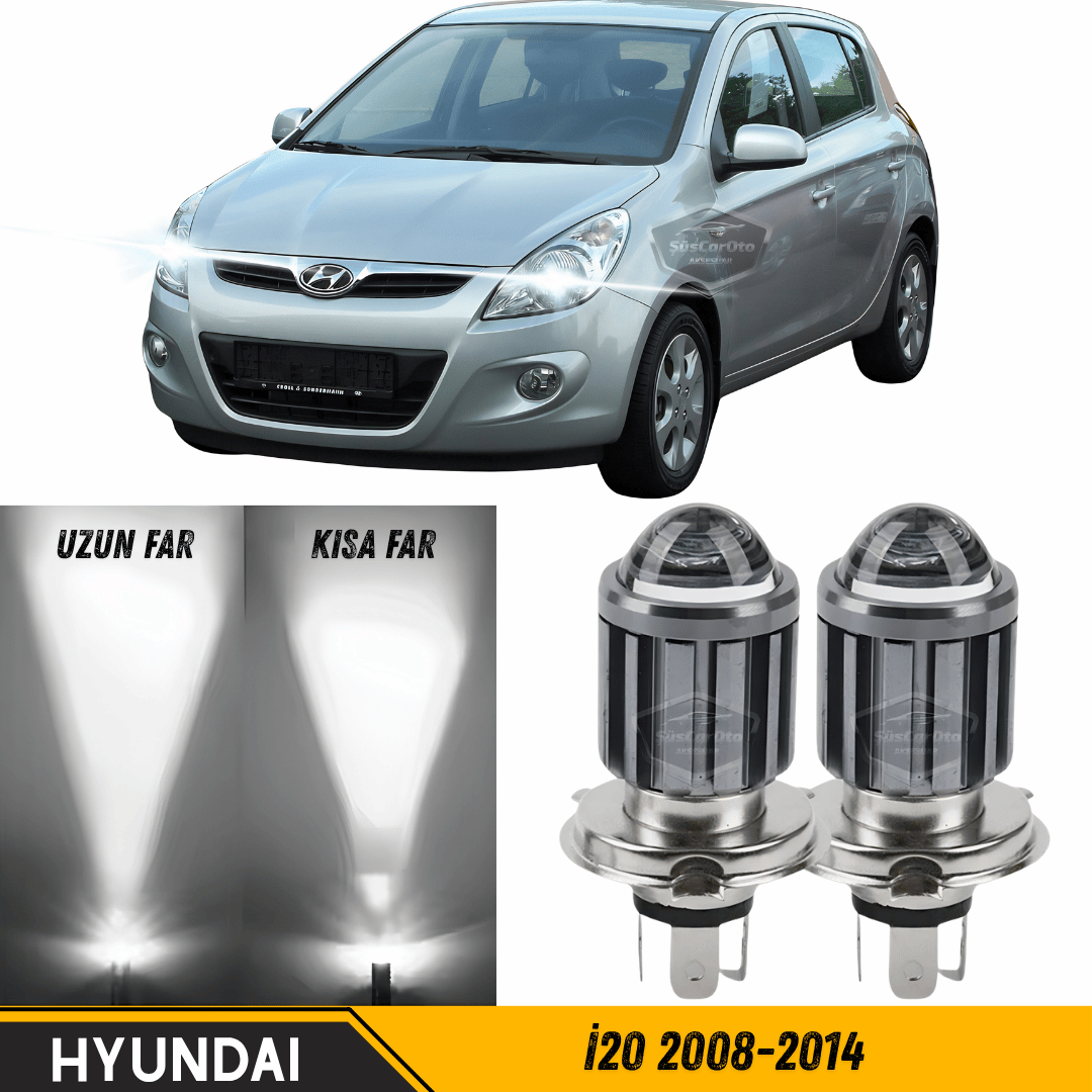 Hyundai İ20 2008-2014 Uyumlu Mercekli Far Ampulü Led Xenon Beyaz Renk Far Şimşek Etkili CSP Led Lamba Uzun Kısa 2 Adet Takım