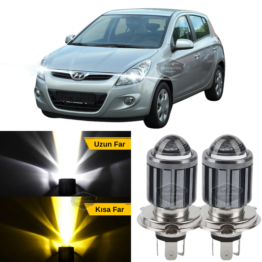 Hyundai i20 2008-2014, far delantero con proyector compatible, bombilla LED de xenón, doble color, amarillo-blanco, efecto estroboscópico, lámpara LED CSP, luces de carretera y de cruce, 2 unidades.