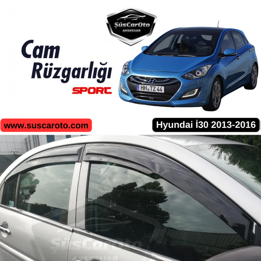 Set deflector de viento Mugen para ventanas, compatible con Hyundai i30 2013-2016, acabado negro piano, 4 piezas, importado