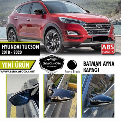 Cubierta de espejo Batman Bat compatible con Hyundai Tucson 2018-2020 Piano Black Plástico ABS
