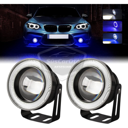 Faros antiniebla universales de lentes Iveco Daily, a prueba de agua, con anillo azul de 76 mm, luces diurnas Angel Eyes, 2 unidades