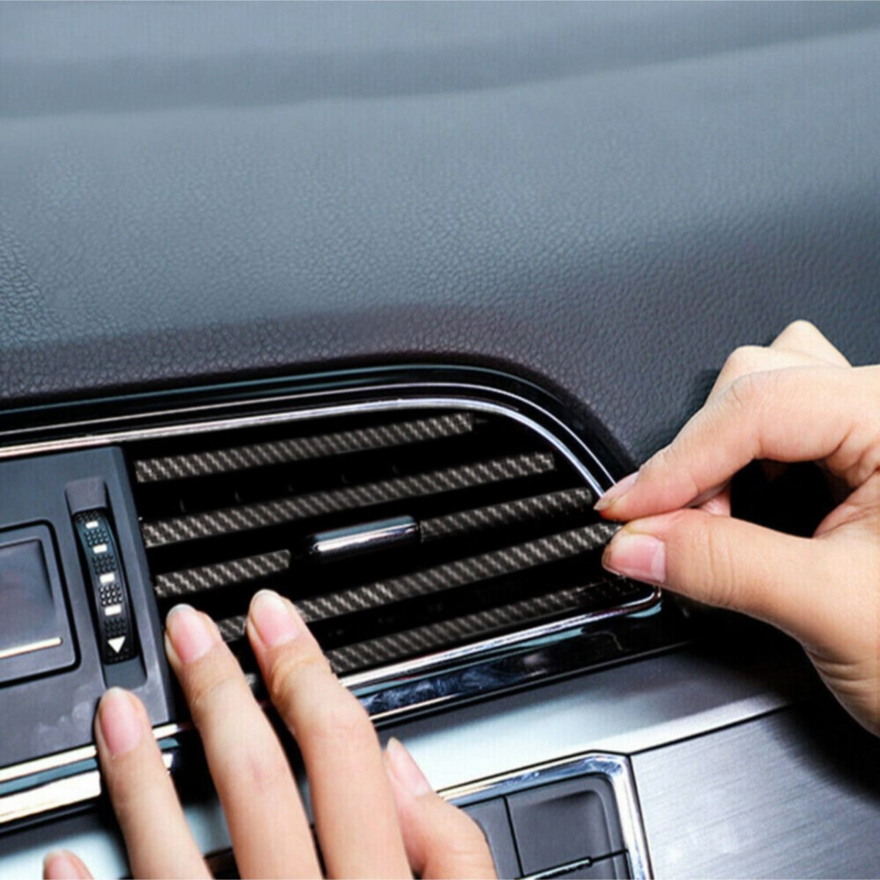 Moldura decorativa de fibra de carbono para rejilla de ventilación de aire acondicionado interior de coche