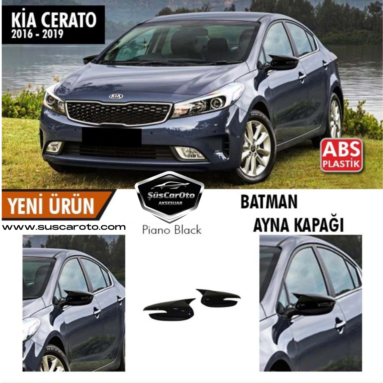 Kia Cerato Intermitente 2016-2019 Cubierta de Espejo de Murciélago Batman Plástico ABS Negro Piano