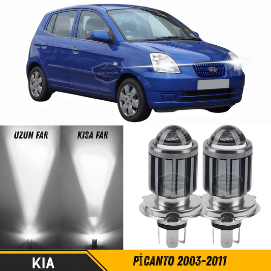 Kia Picanto 2003-2011 Uyumlu Mercekli Far Ampulü Led Xenon Beyaz Renk Far Şimşek Etkili CSP Led Lamba Uzun Kısa 2 Adet Takım