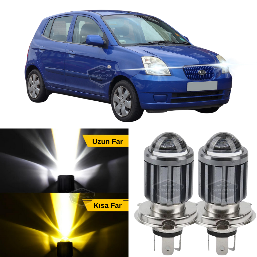 Bombilla de faro con lente compatible con Kia Picanto 2003-2011, LED xenón, doble color amarillo-blanco, efecto estroboscópico, lámpara LED CSP, luces largas y cortas, juego de 2 piezas.