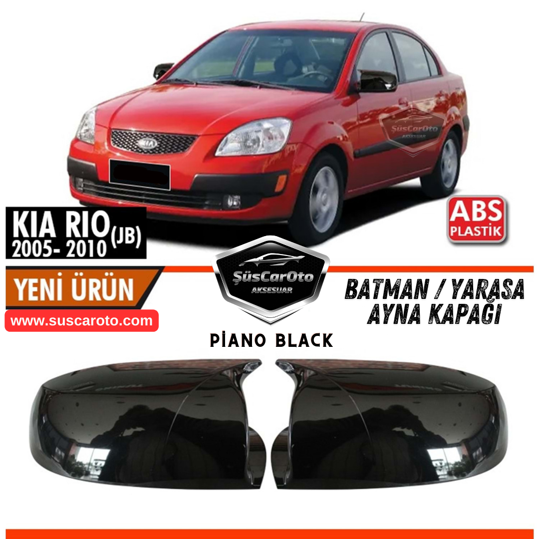 Cubierta de espejo Batman Bat compatible con Kia Rio JB 2006-2012, plástico ABS Piano Black, juego de derecha e izquierda