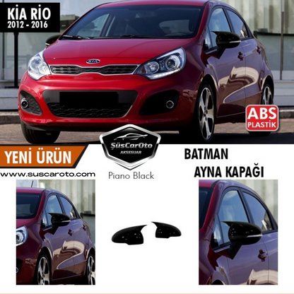 Kia Rio con señalización 2012-2016 Cubierta de espejo lateral Batman Bat Piano Negro Plástico ABS